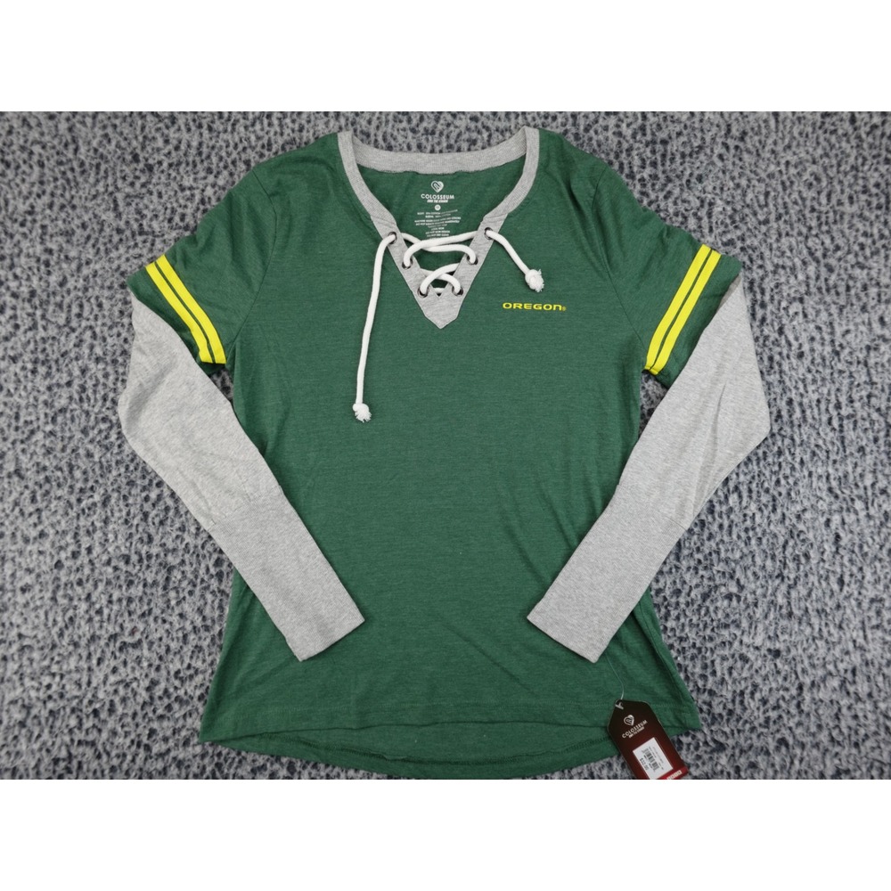 Colosseum Oregon Ducks Lace Up Long Sleeve Shirt Womens Medium Green‎ COTL30574
